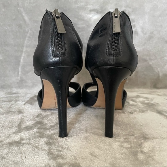 Vince Camuto Seena1 Black Nappa Open Toe Leather Bootie Heels Zip Back Sz 9 - Picture 5 of 10